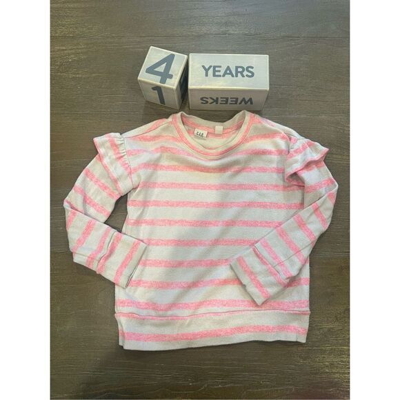 Gap stripe soft spun long sleeve girls top- sz 4-pullover- pink/cream stripe - Picture 1 of 4